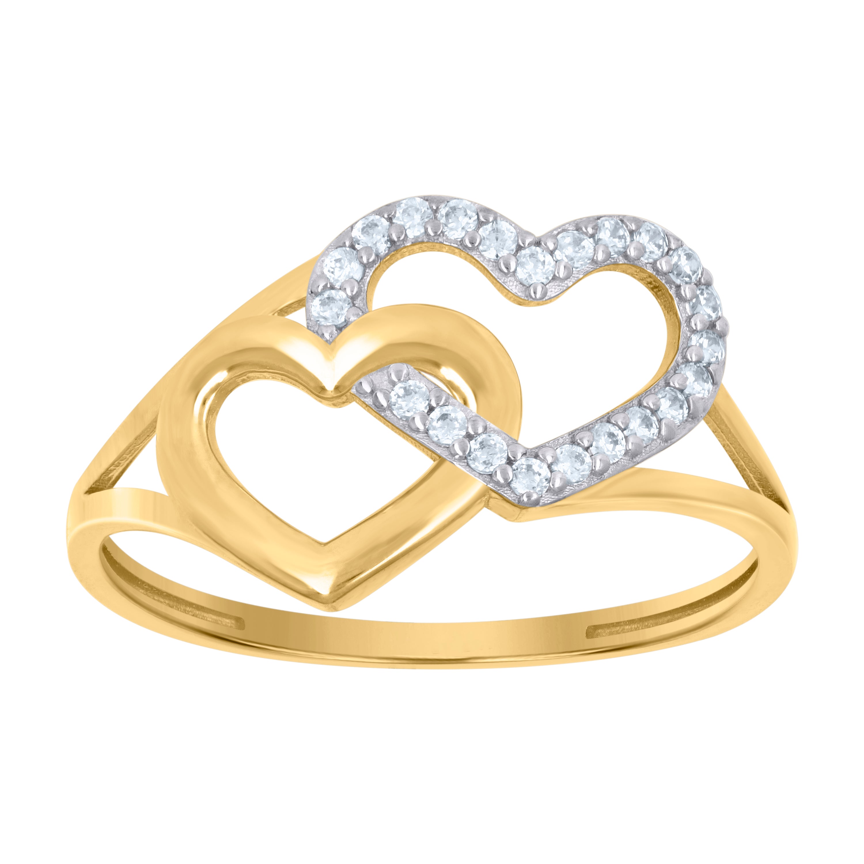 10kt Two-Tone Gold Womens Cubic-Zirconia Intertwined Heart Ring