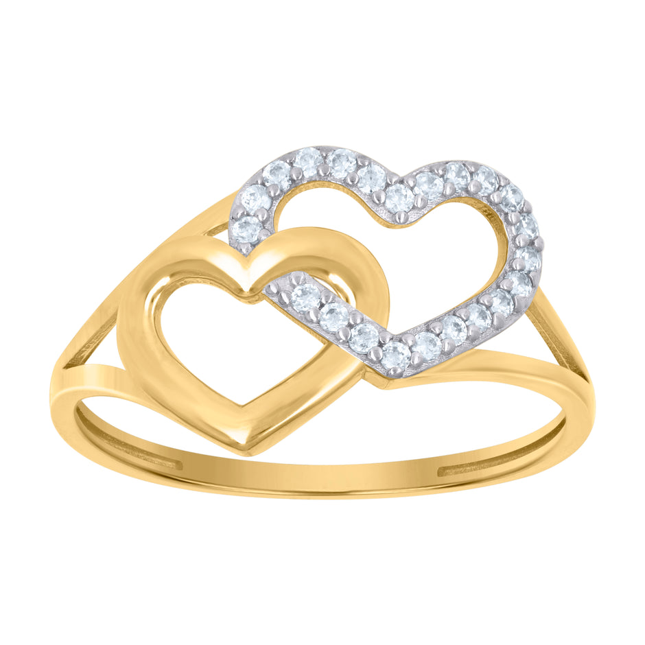 10kt Two-Tone Gold Womens Cubic-Zirconia Intertwined Heart Ring