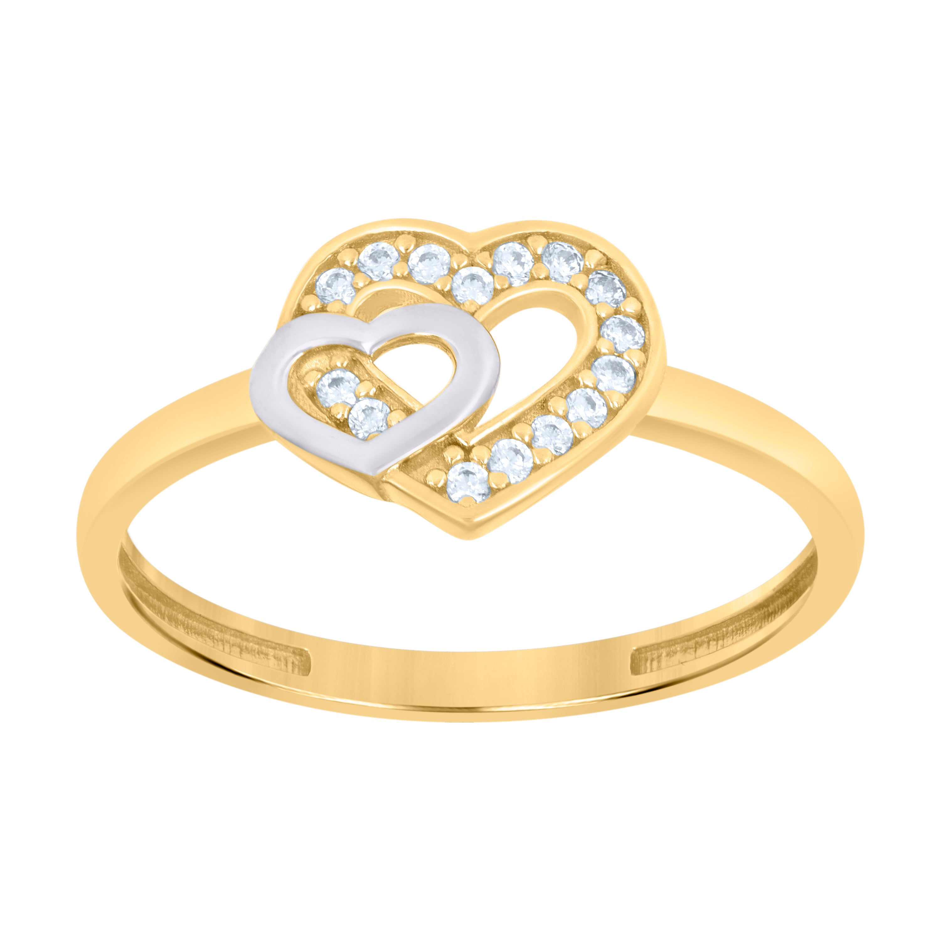 10kt Two-Tone Gold Womens Cubic-Zirconia Double Heart Ring