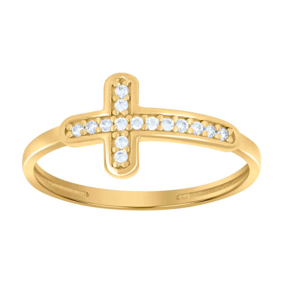 10kt Yellow Gold Womens Cubic-Zirconia Cross Religious Ring