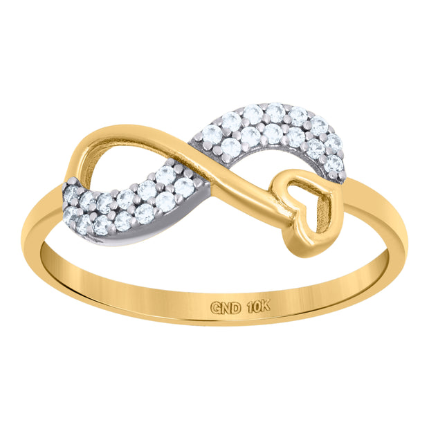 10kt Two-Tone Gold Womens Cubic-Zirconia Love Symbol Infinity Heart Ring