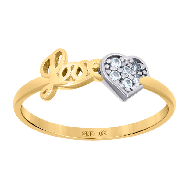 10kt Two-Tone Gold Womens Cubic-Zirconia Love Heart Love Ring