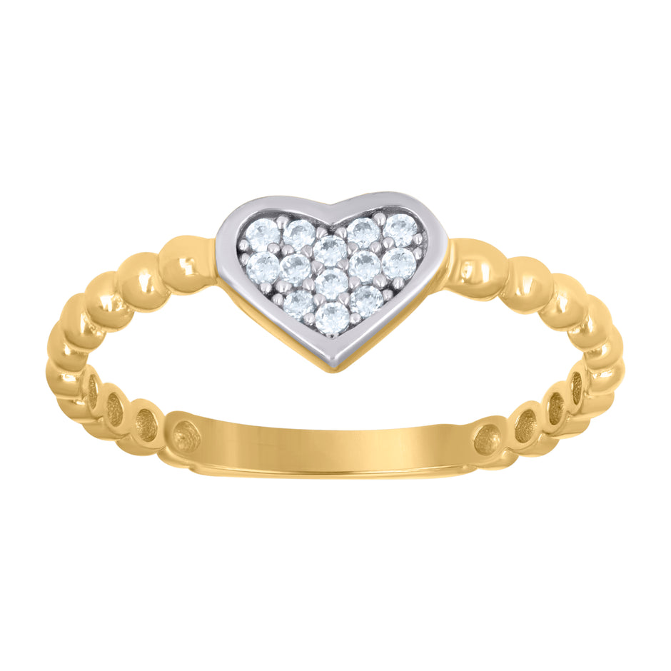 10kt Two-Tone Gold Womens Cubic-Zirconia Heart Love Ring