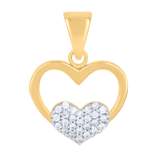 10kt Two-tone Gold Womens Cubic-Zirconia Heart Charm Pendant