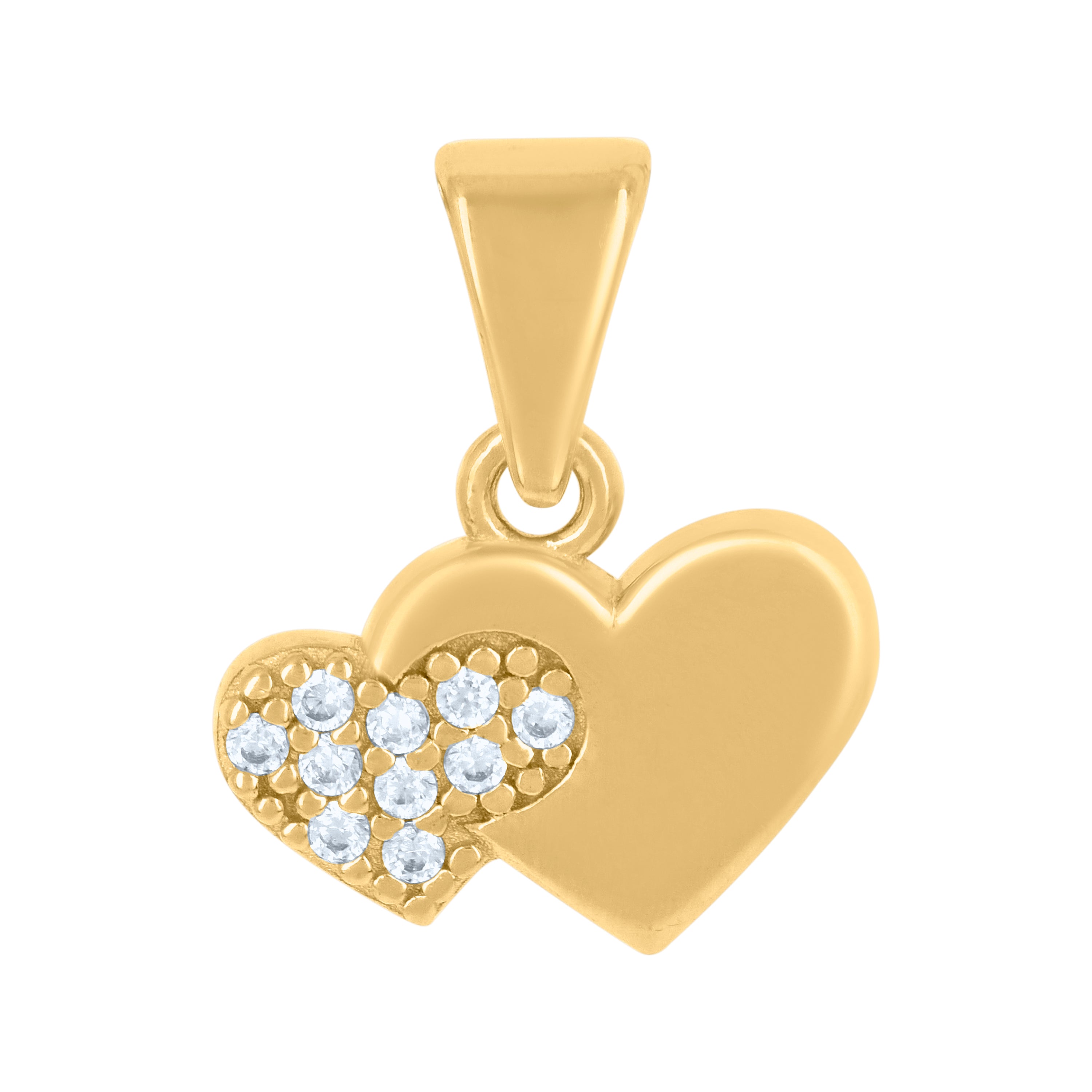 10kt Yellow Gold Womens Cubic-Zirconia Double Heart Charm Pendant