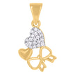 10kt Two-tone Gold Womens Cubic-Zirconia Bow Heart Charm Pendant