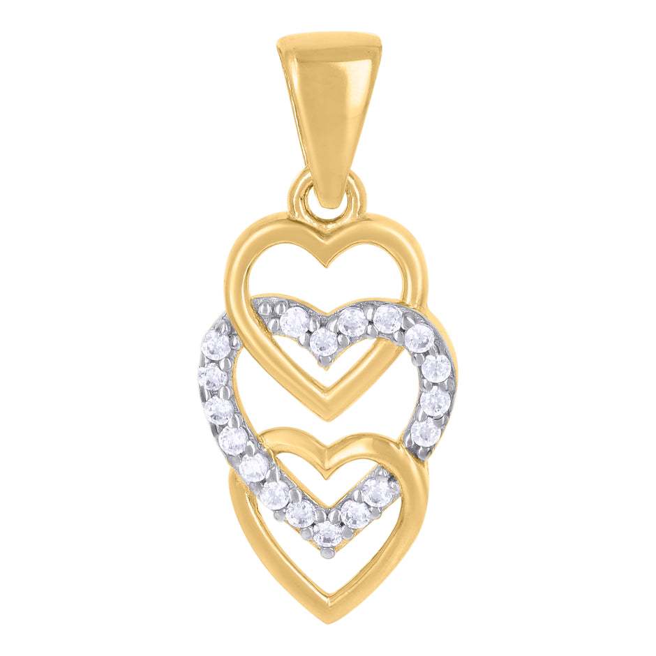 10kt Two-tone Gold Womens Cubic-Zirconia Triple Heart Charm Pendant
