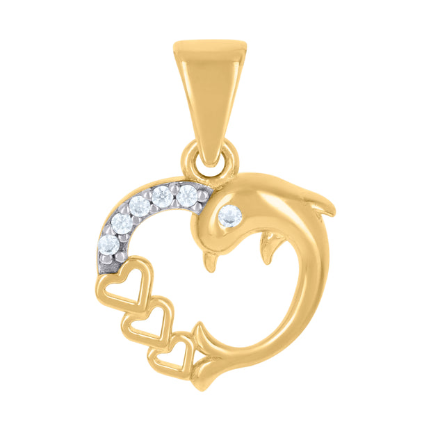 10kt Two-tone Gold Womens Cubic-Zirconia Dolphin Heart Charm Pendant