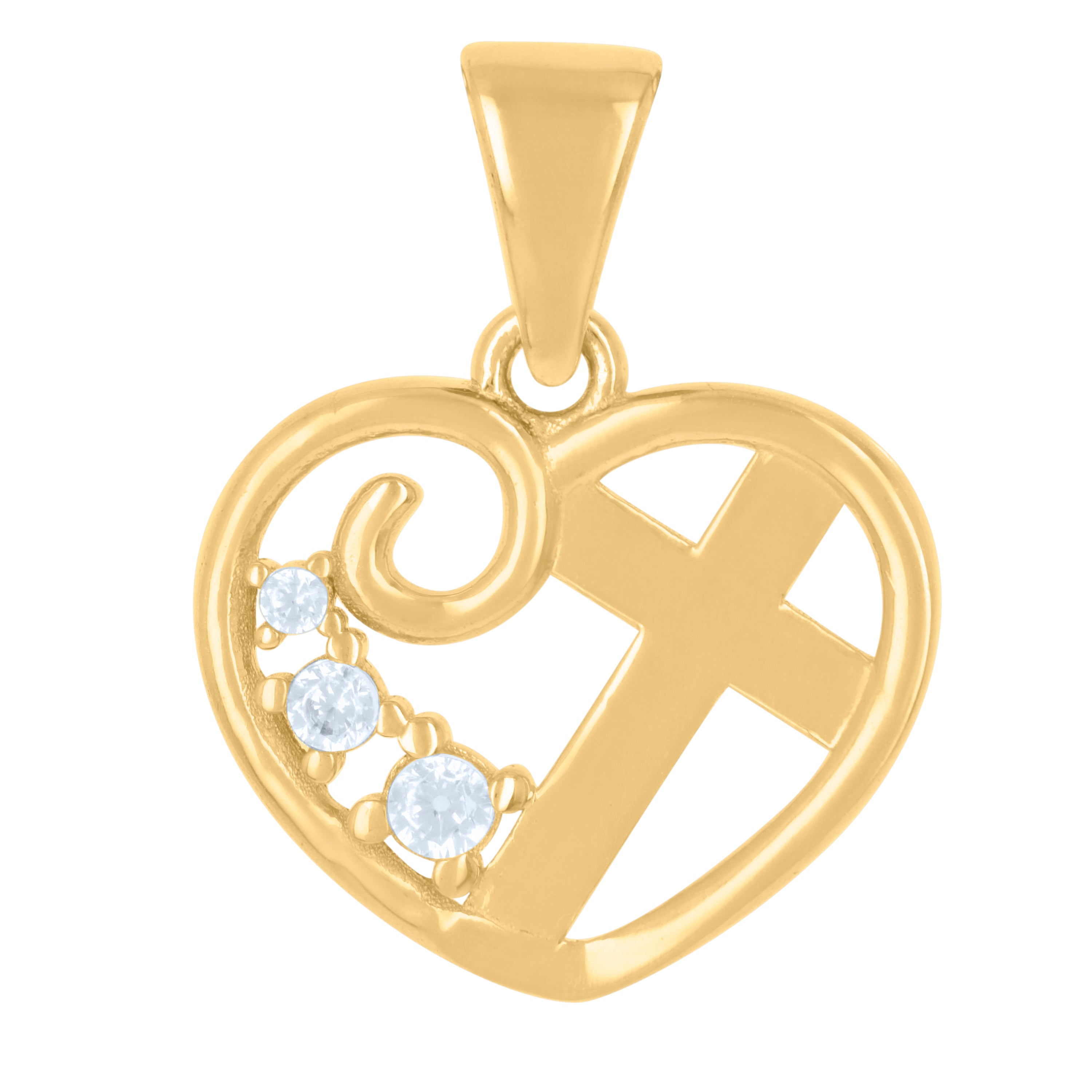 10kt Yellow Gold Womens Cubic-Zirconia Heart Cross Religious Charm Pendant