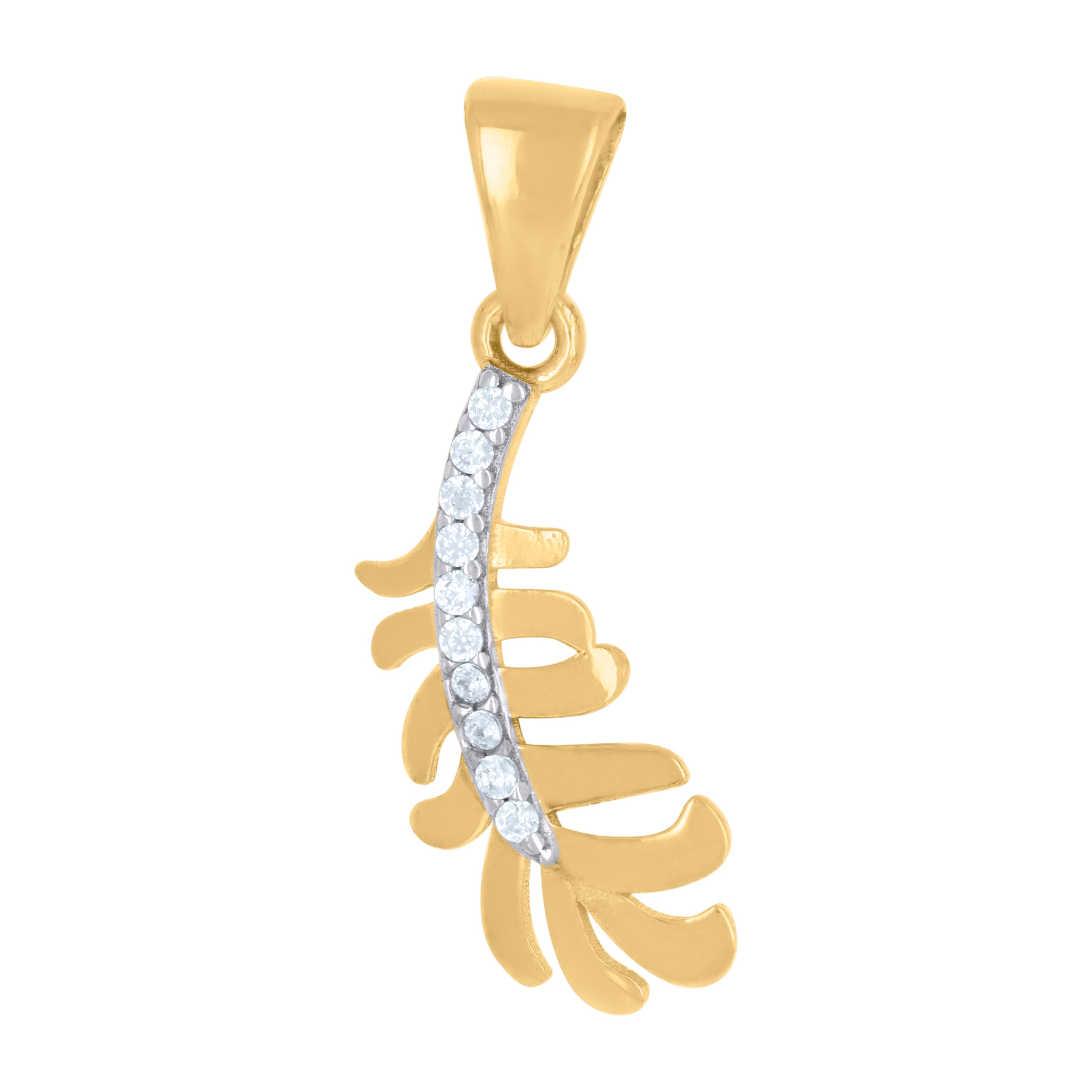 10kt Two-Tone Gold Womens Cubic-Zirconia Feather Fashion Charm Pendant