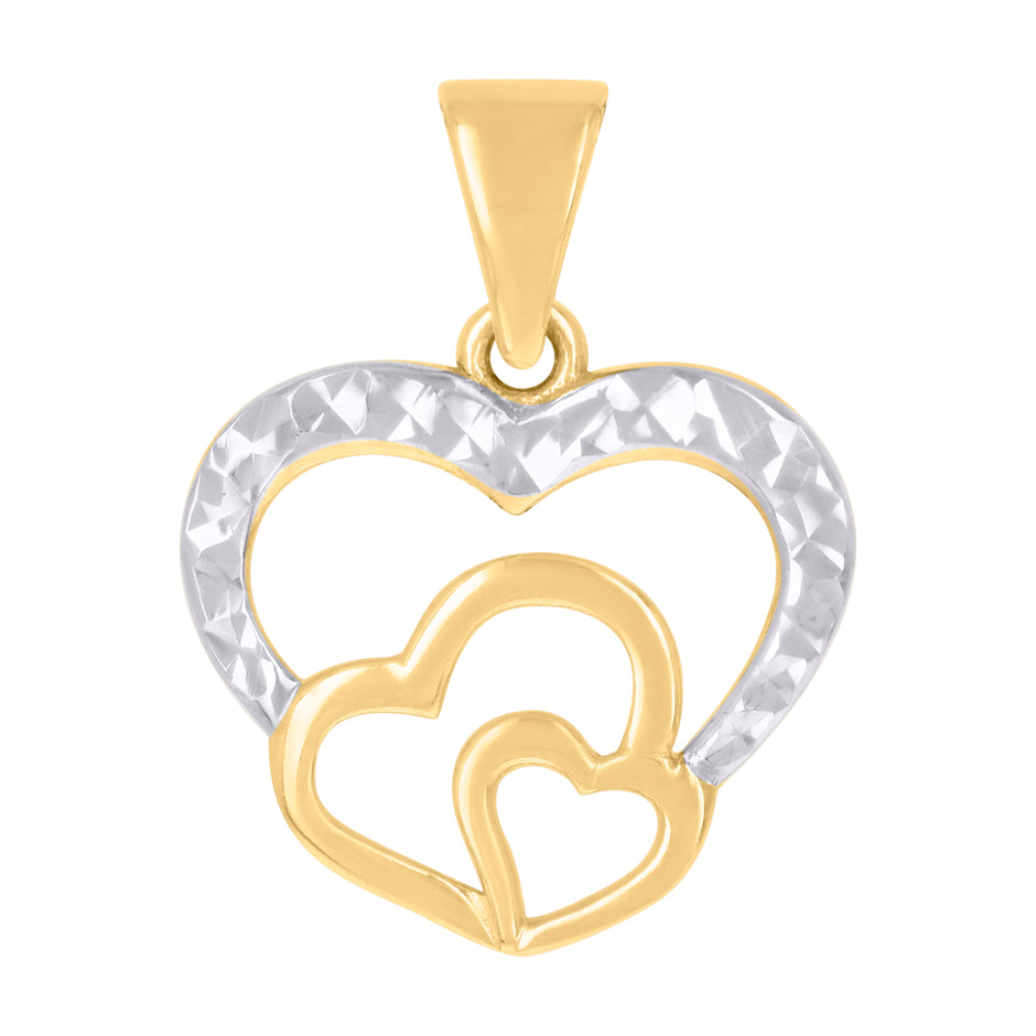 10kt Two-tone Gold Womens Triple Heart Charm Pendant