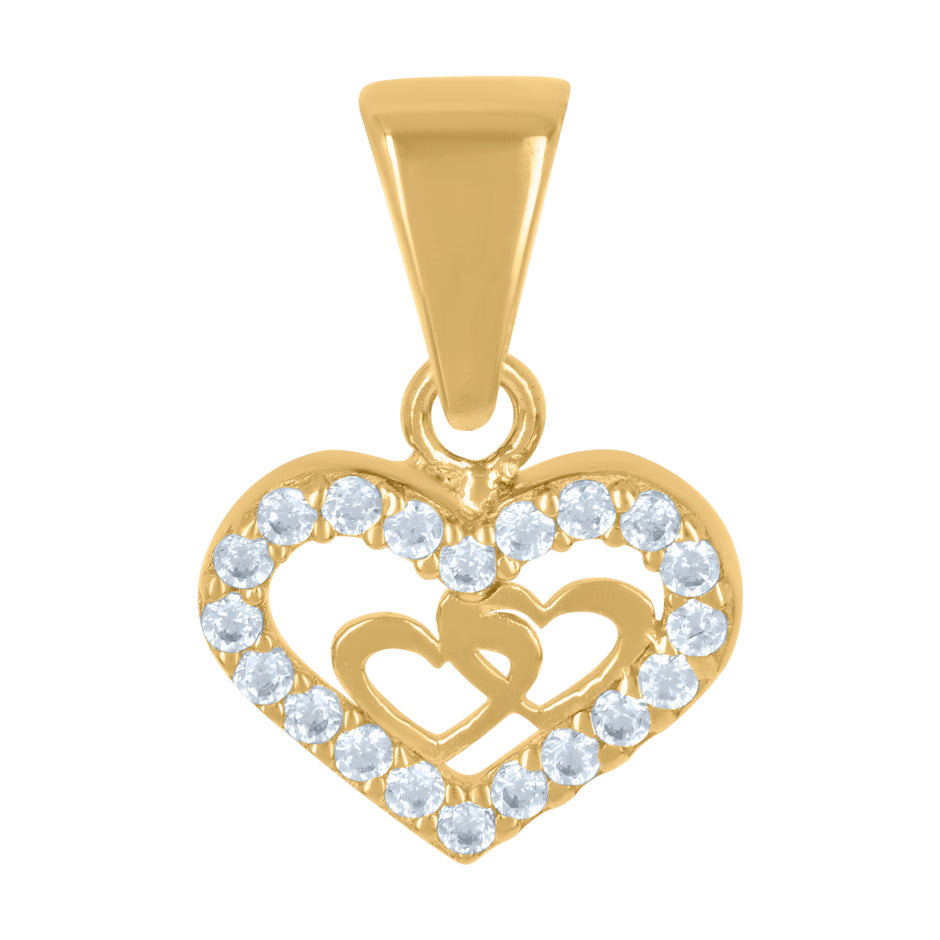 10kt Yellow Gold Womens Cubic-Zirconia Double Heart Charm Pendant