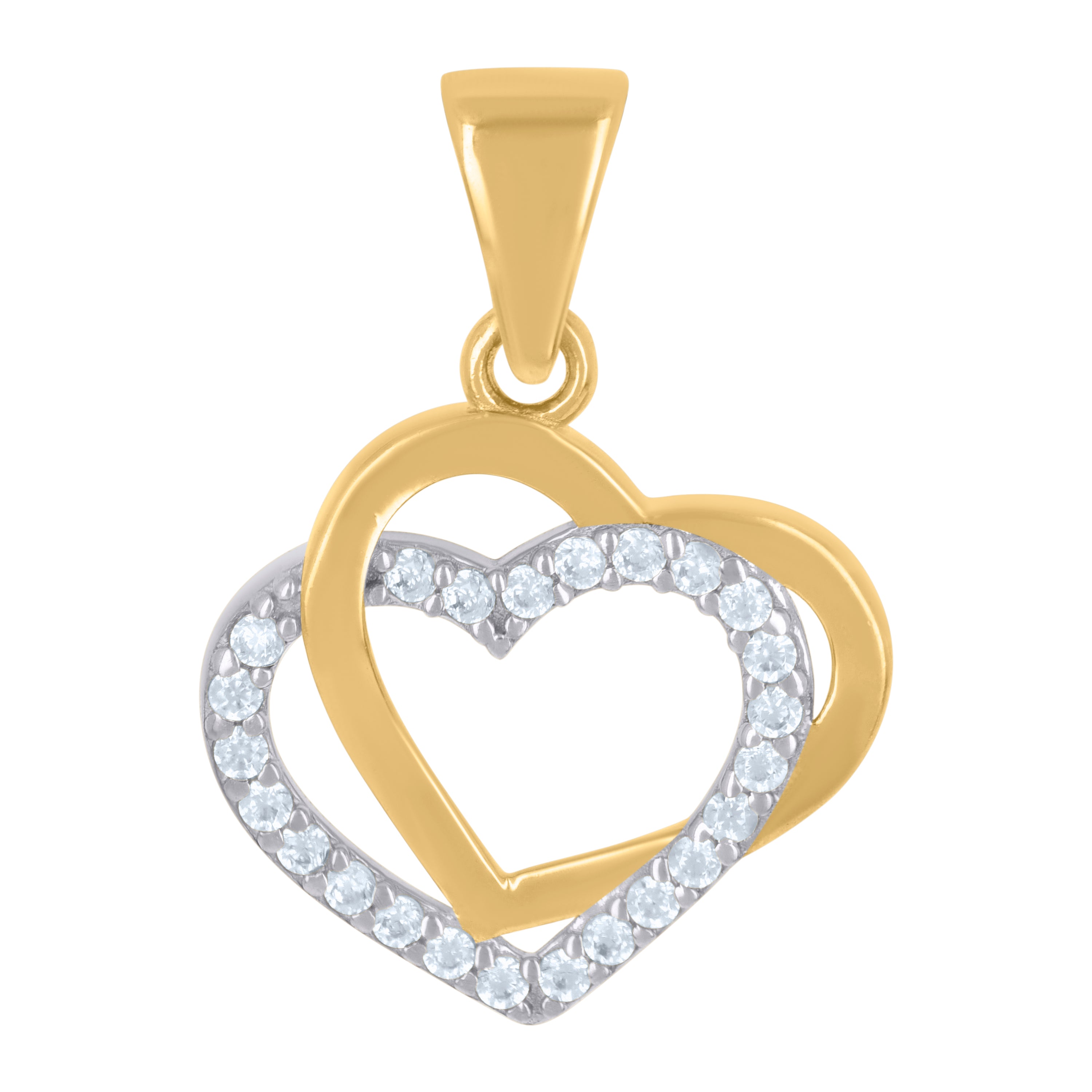 10kt Two-Tone Gold Womens Cubic-Zirconia Double Heart Charm Pendant