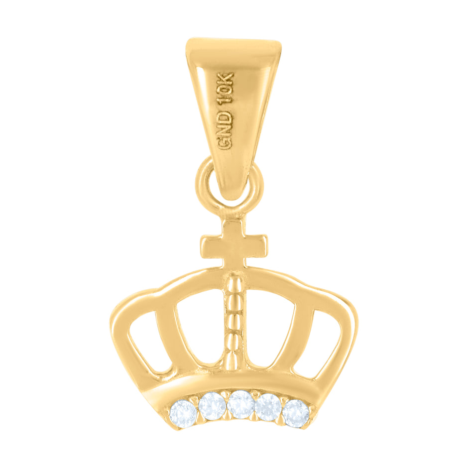 10kt Yellow Gold Womens Cubic-Zirconia Crown Fashion Charm Pendant