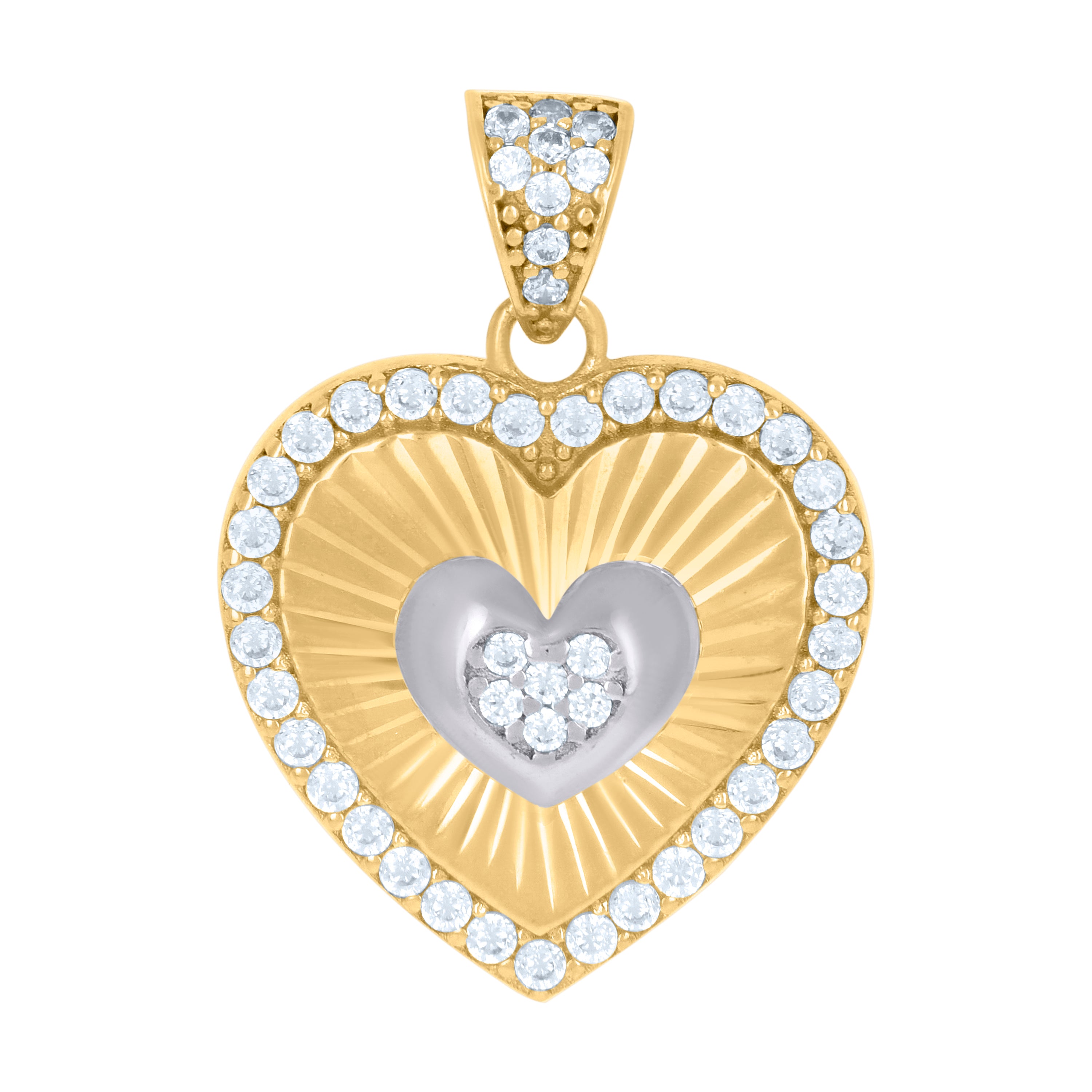 10kt Two-tone Gold Womens Cubic-Zirconia Heart Charm Pendant