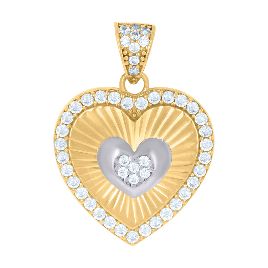 10kt Two-tone Gold Womens Cubic-Zirconia Heart Charm Pendant