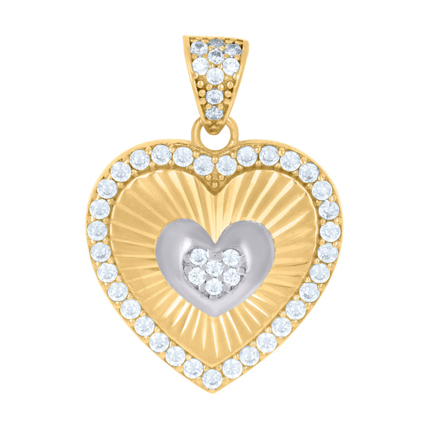 10kt Two-tone Gold Womens Cubic-Zirconia Heart Charm Pendant