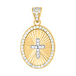 10kt Two-tone Gold Womens Cubic-Zirconia Oval Medallion Cross Religious Charm Pendant