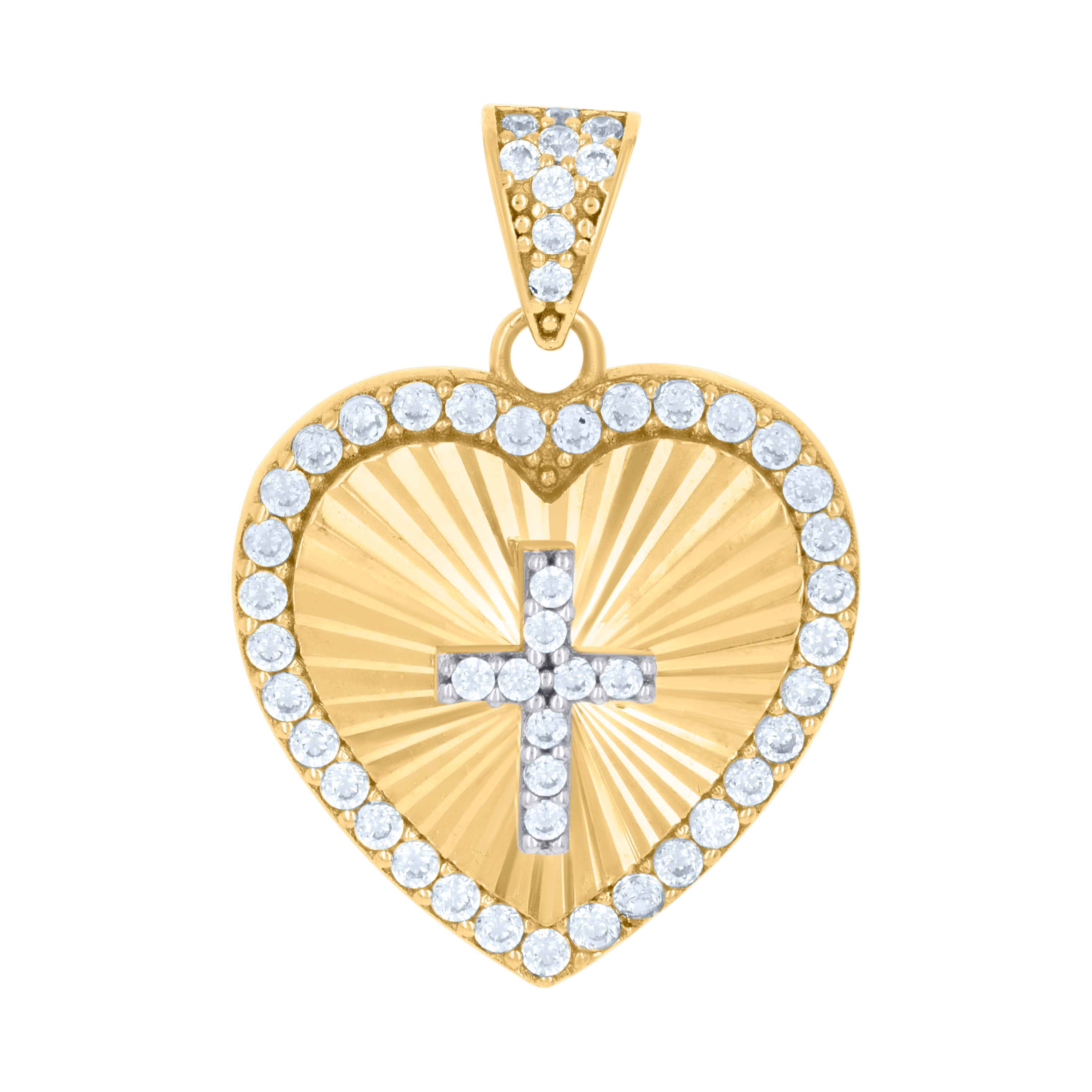 10kt Two-tone Gold Womens Cubic-Zirconia Heart Cross Religious Charm Pendant