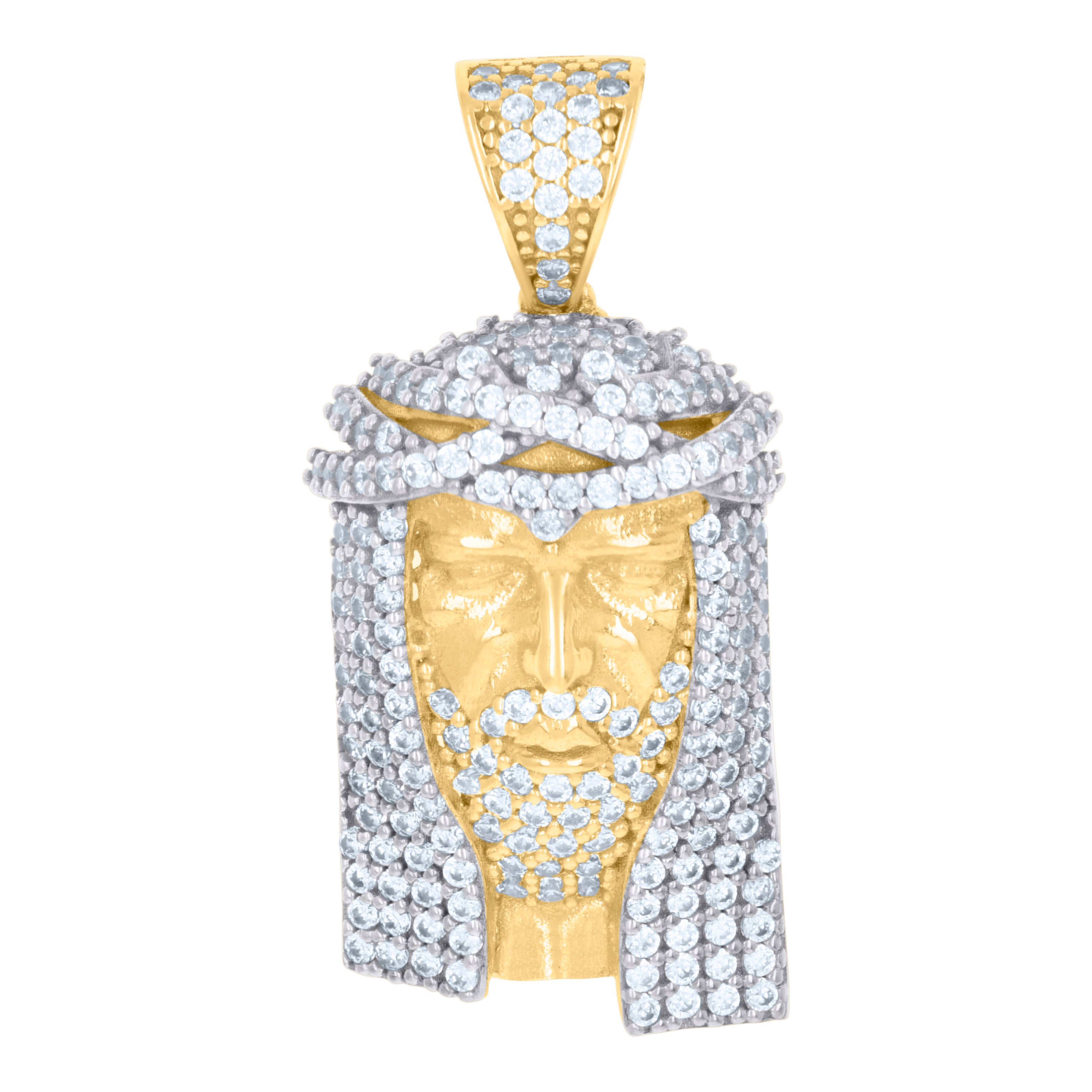 10kt Two-tone Gold Mens Cubic-Zirconia Jesus Religious Charm Pendant