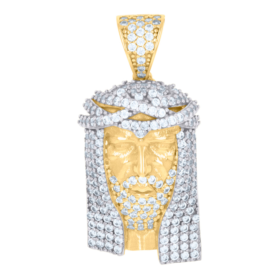 10kt Two-tone Gold Mens Cubic-Zirconia Jesus Religious Charm Pendant