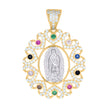10kt Two-tone Gold Womens Multi-color Cubic-Zirconia Oval Medallion Guadalupe Religious Charm Pendant