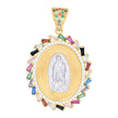 10kt Two-tone Gold Womens Multi-color Baguette Round Cubic-Zirconia Oval Medallion Guadalupe Religious Charm Pendant