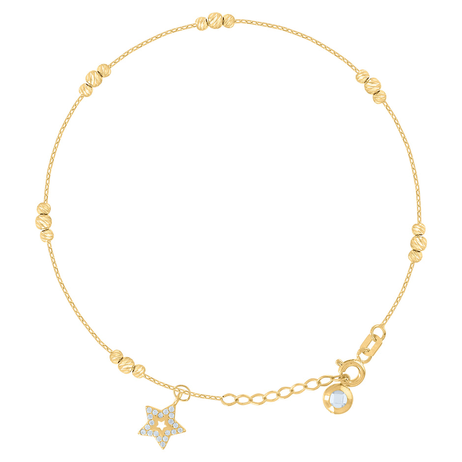 10kt Yellow Gold Womens Cubic-Zirconia Star Beaded Charm 8" Bracelet