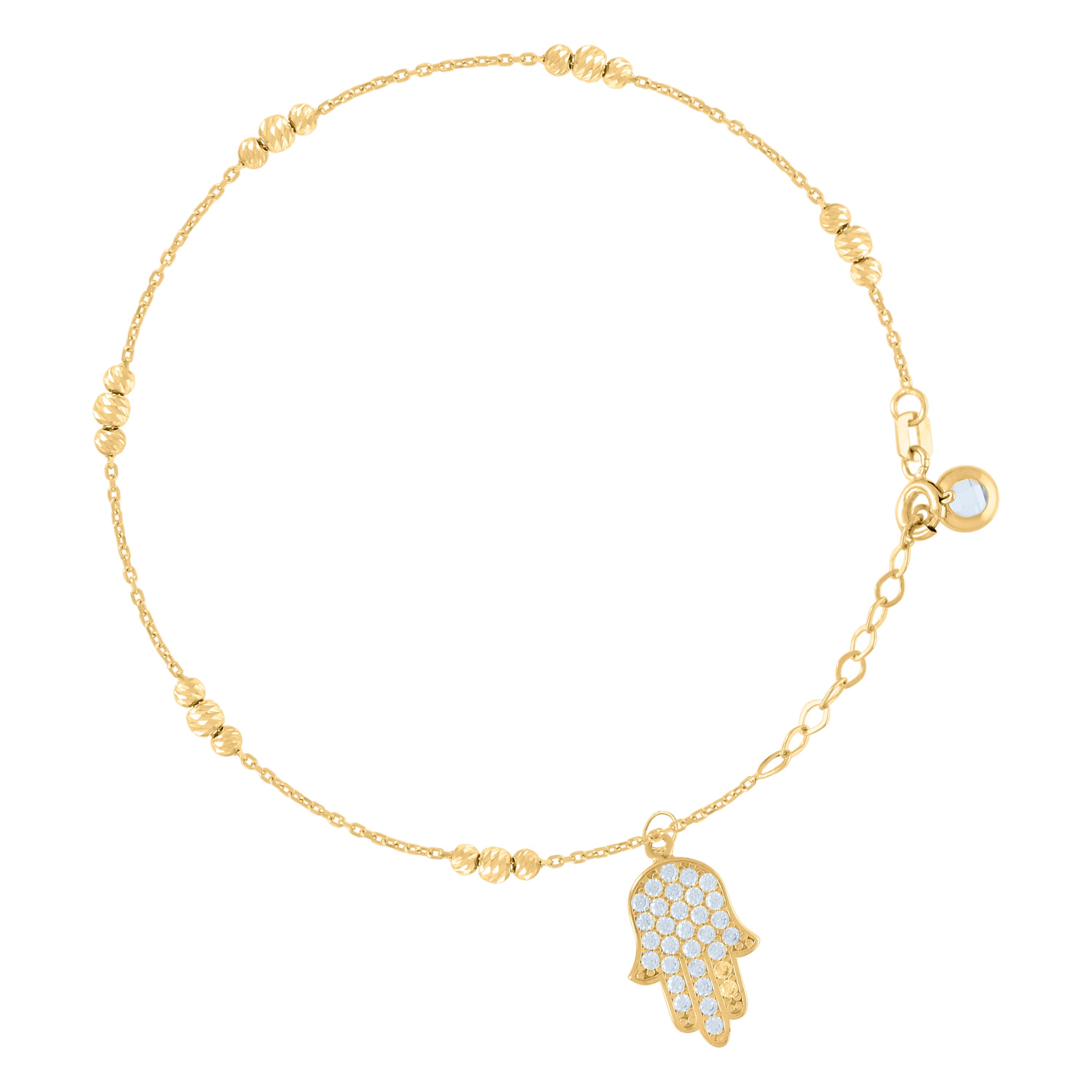 10kt Yellow Gold Womens Cubic-Zirconia Hamsa Beaded Religious Charm 8