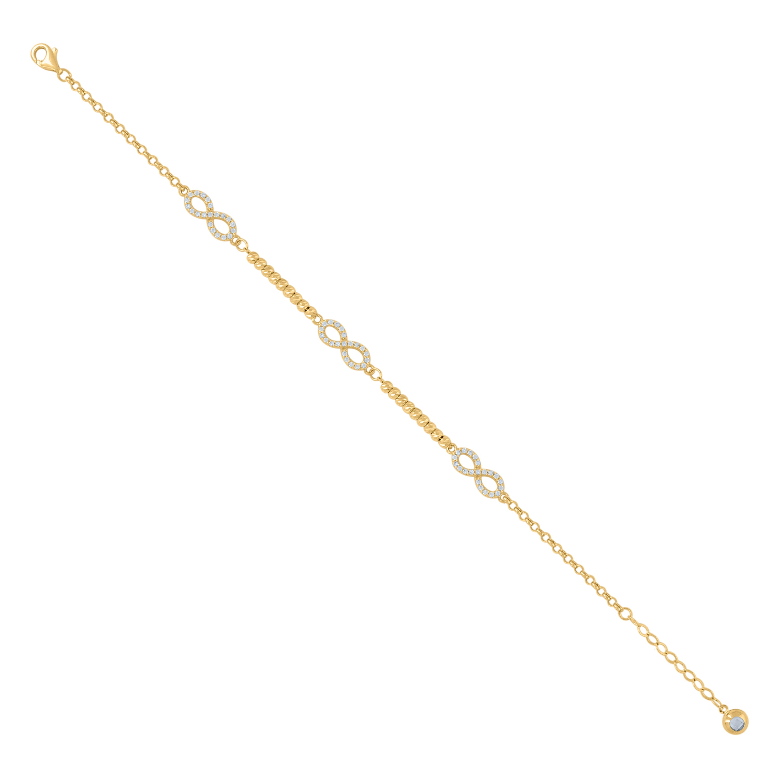 10kt Yellow Gold Womens Cubic-Zirconia Beaded Infinity Charm Bracelet Size 8 Inches