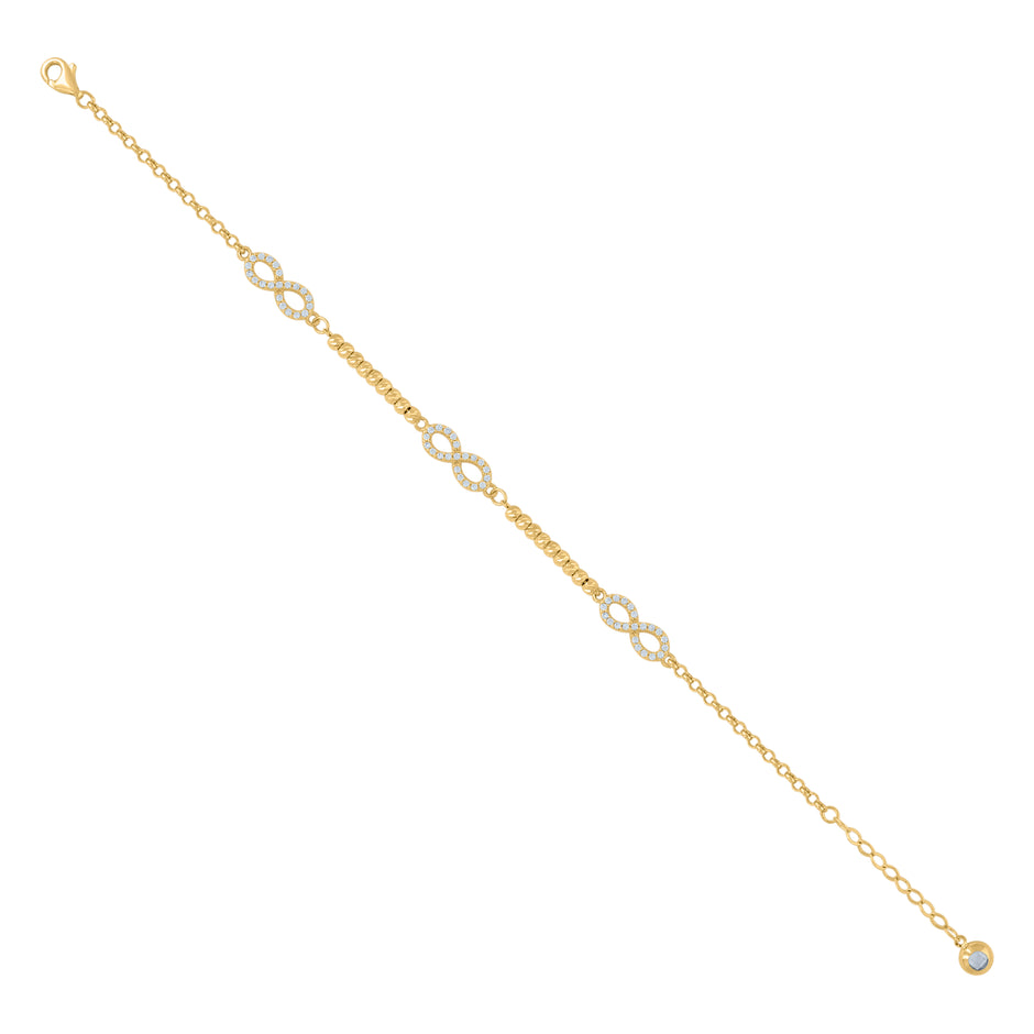 10kt Yellow Gold Womens Cubic-Zirconia Beaded Infinity Charm Bracelet Size 8 Inches