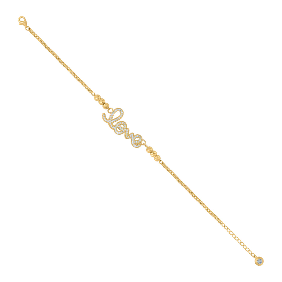 10kt Yellow Gold Womens Cubic-Zirconia Beaded Love Charm Bracelet Size 8 Inches