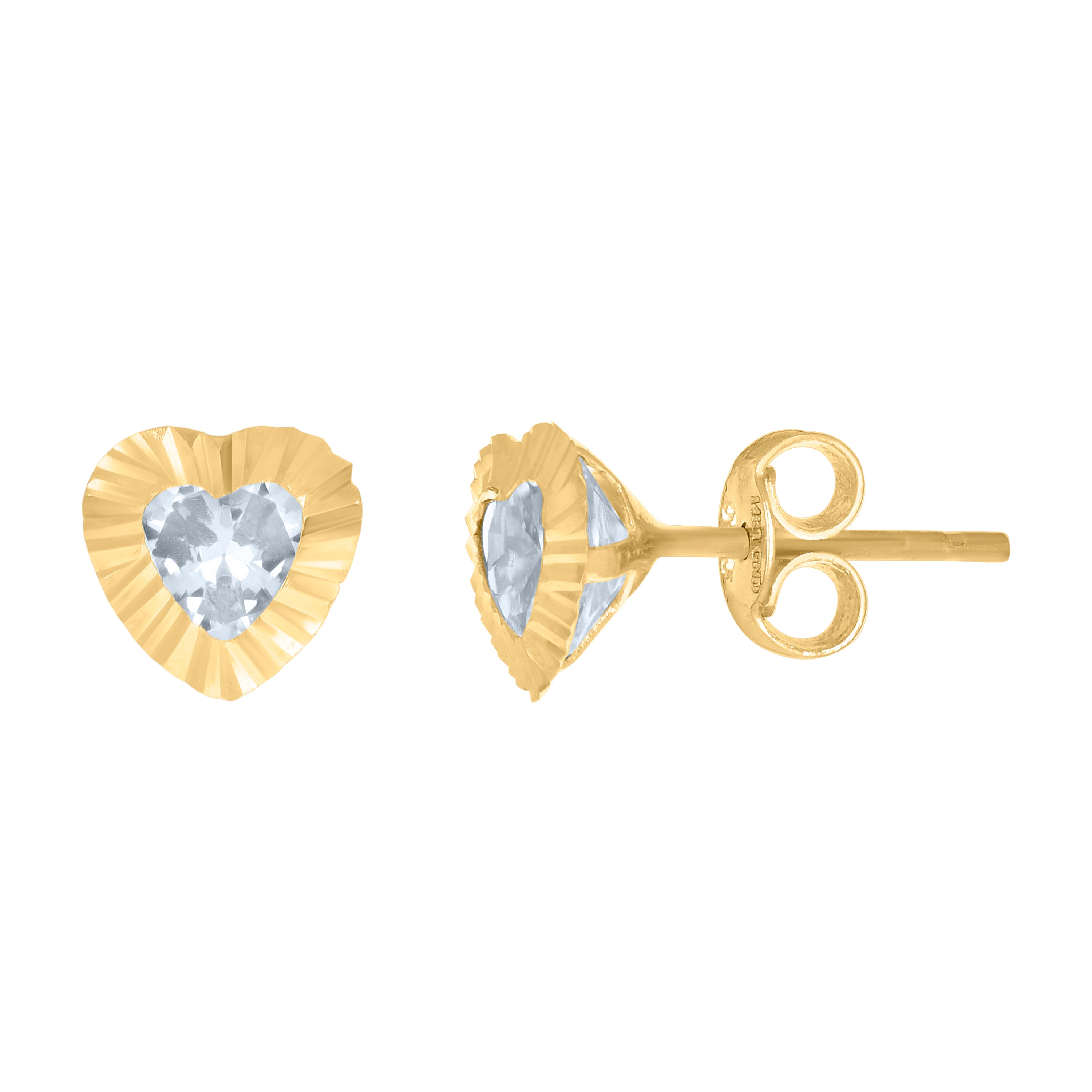 10kt Yellow Gold Womens Heart Cubic-Zirconia Heart Stud Earrings 