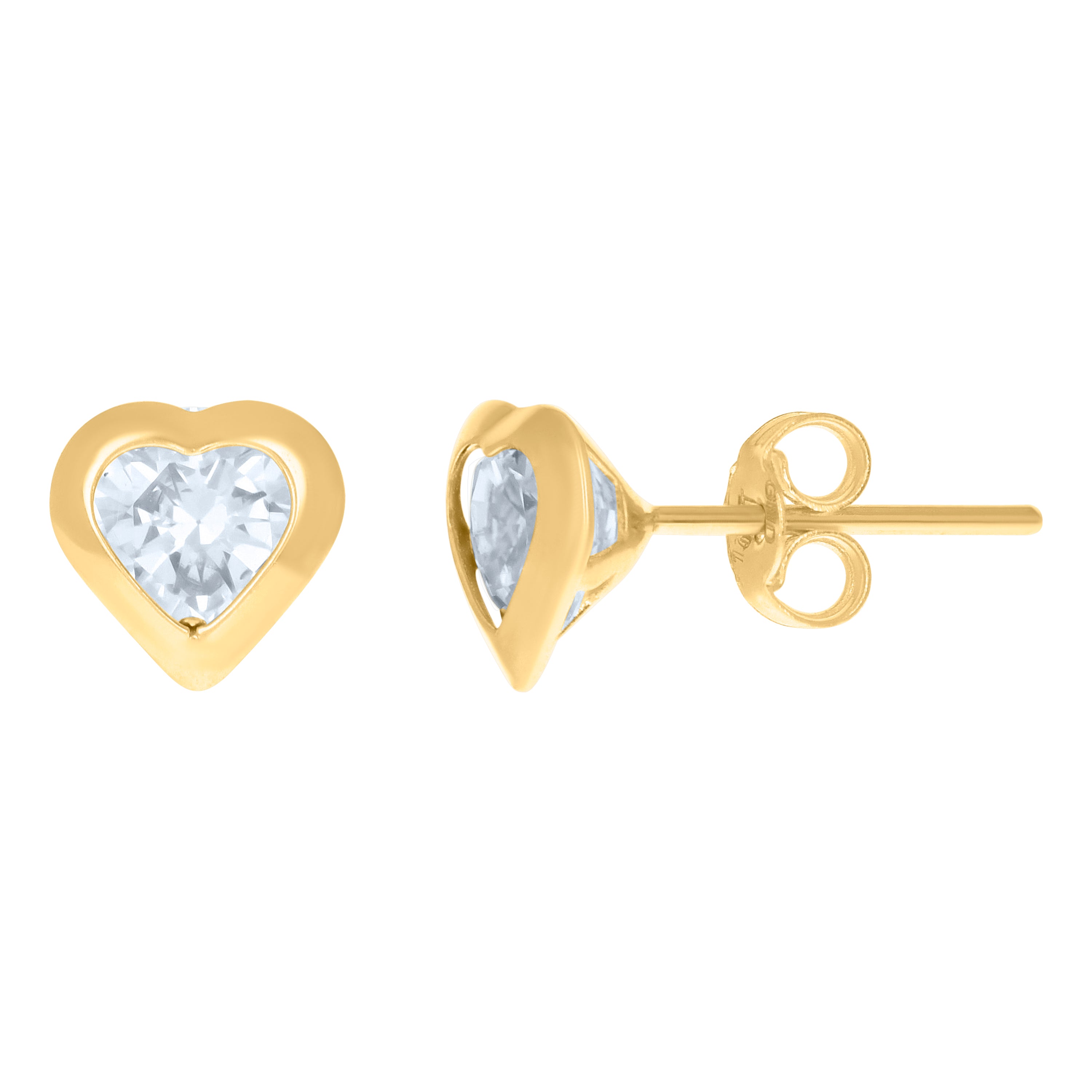 10kt Yellow Gold Womens Heart Cubic-Zirconia Heart Stud Earrings 