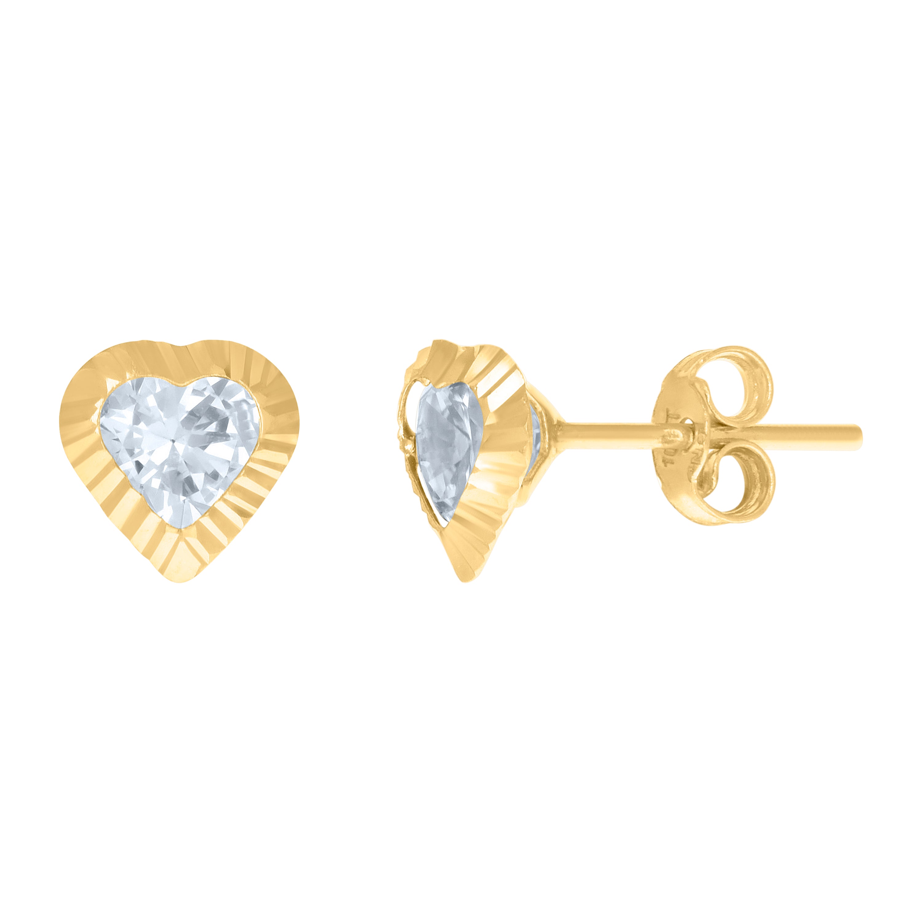 10kt Yellow Gold Womens Heart Cubic-Zirconia Heart Stud Earrings 