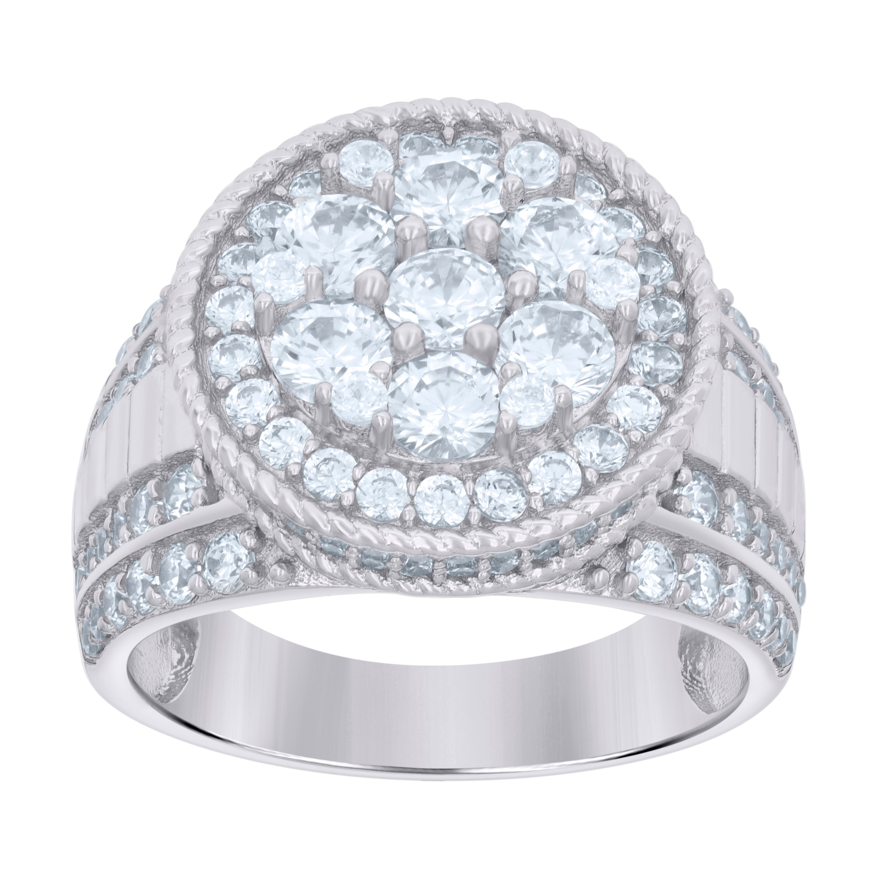 925 Sterling Silver Mens Cubic-Zirconia Rope Border Fashion Ring Size 11 - SLV-115585