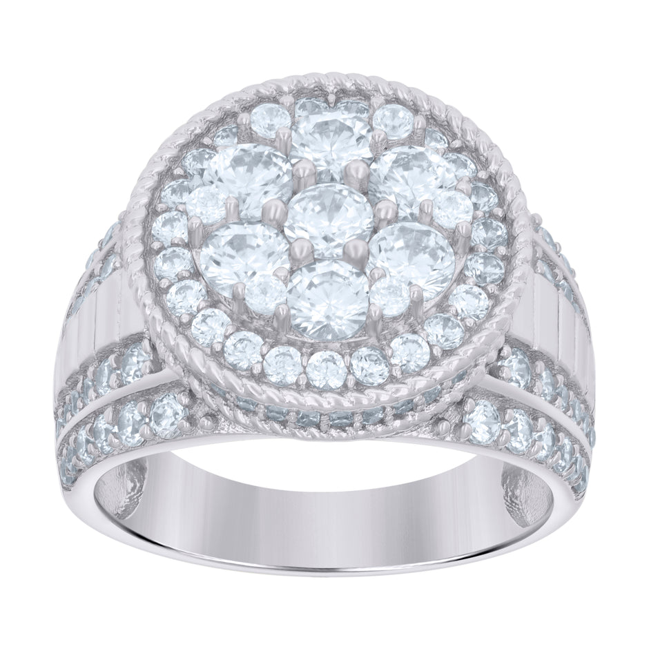 925 Sterling Silver Mens Cubic-Zirconia Rope Border Fashion Ring Size 10 - SLV-115584