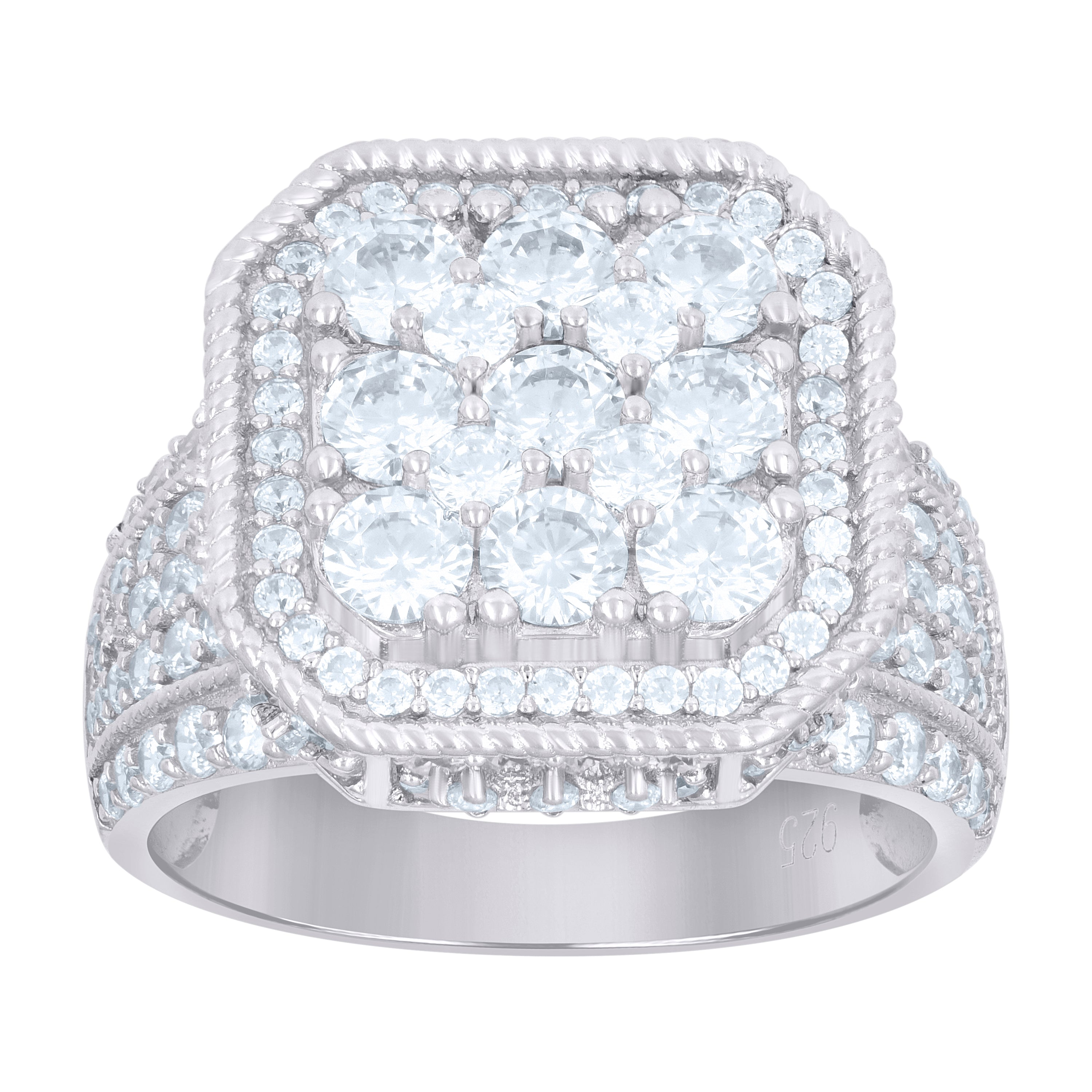 925 Sterling Silver Mens Cubic-Zirconia Rope Border Fashion Ring Size 8 - SLV-115596