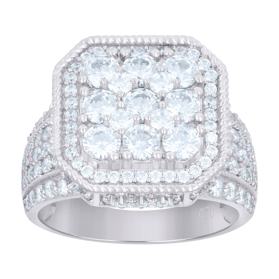 925 Sterling Silver Mens Cubic-Zirconia Rope Border Fashion Ring Size 8 - SLV-115596