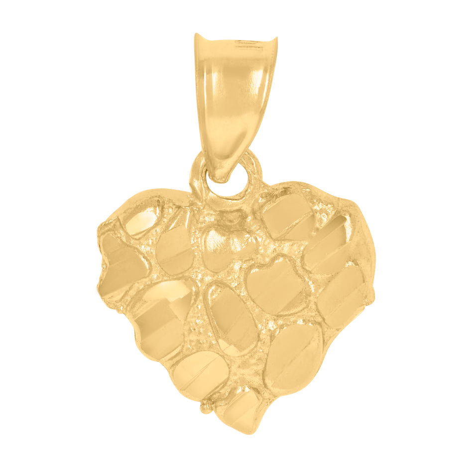 10kt Yellow Gold Womens Nugget Heart Charm Pendant