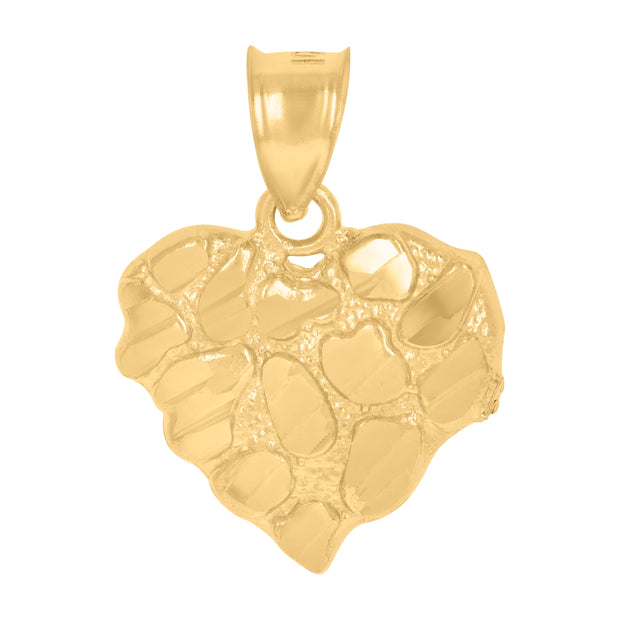 10Kt Gold Dome Puffy Heart Nugget Pendant