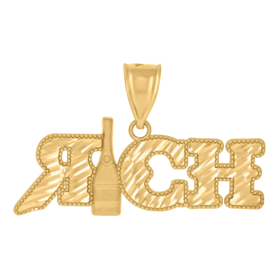 10kt Yellow Gold Mens Wine Bottle Rich Fashion Charm Pendant