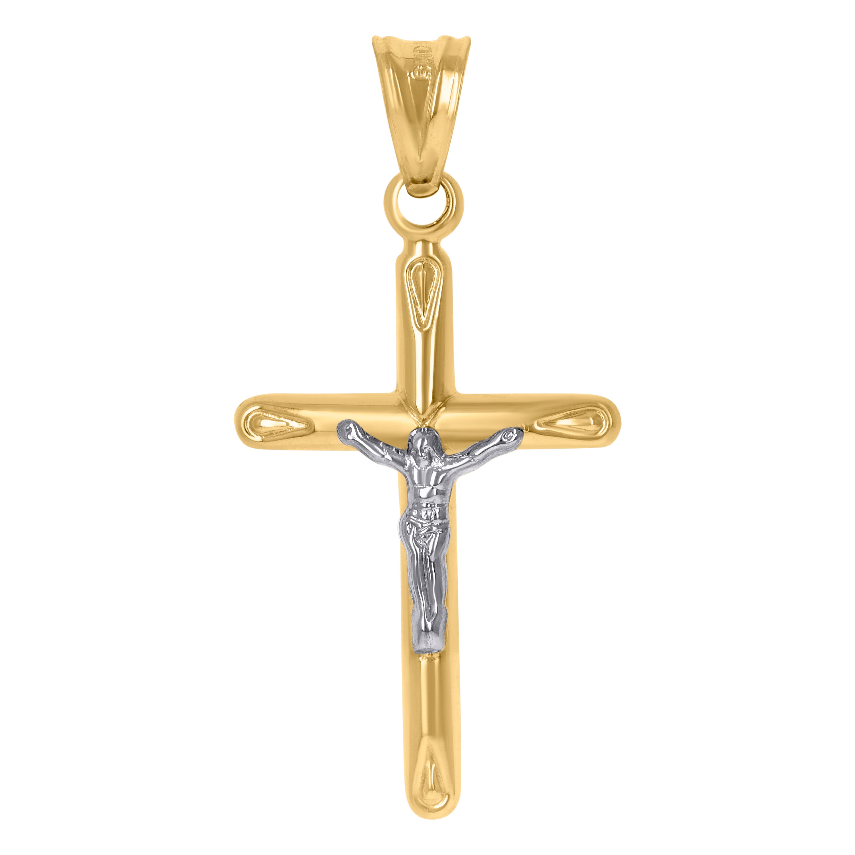 14kt Two-tone Gold Mens Crucifix Cross Religious Charm Pendant