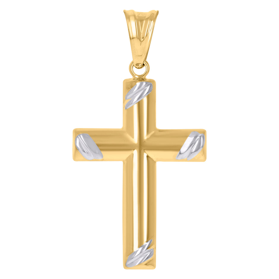14kt Two-tone Gold Mens Cross Religious Charm Pendant