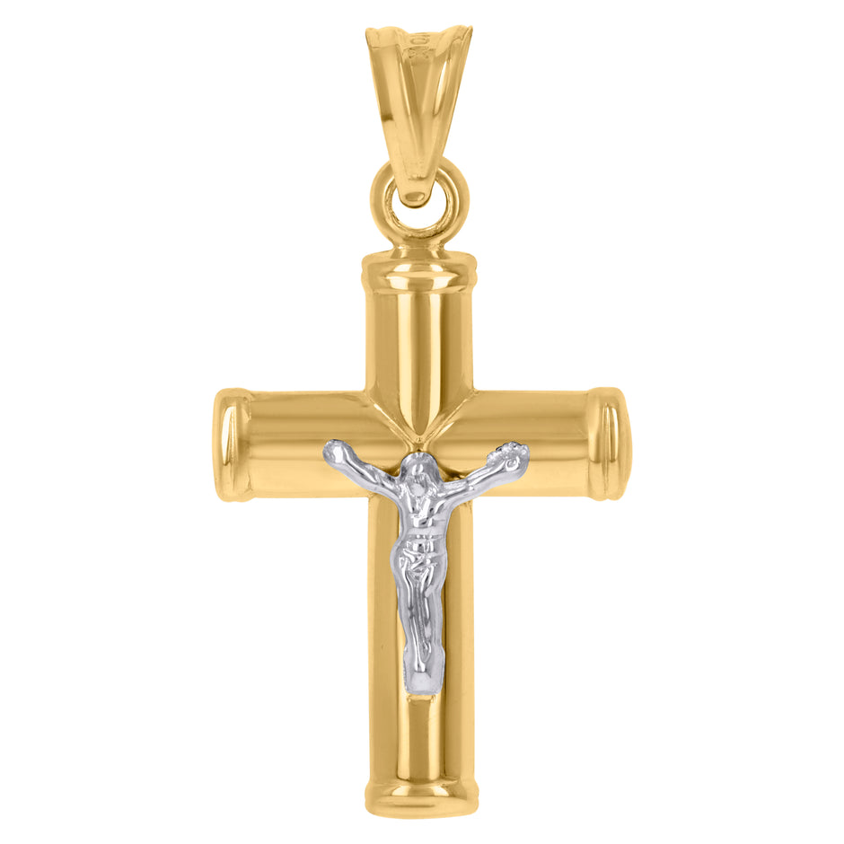 14kt Two-tone Gold Mens Crucifix Cross Religious Charm Pendant