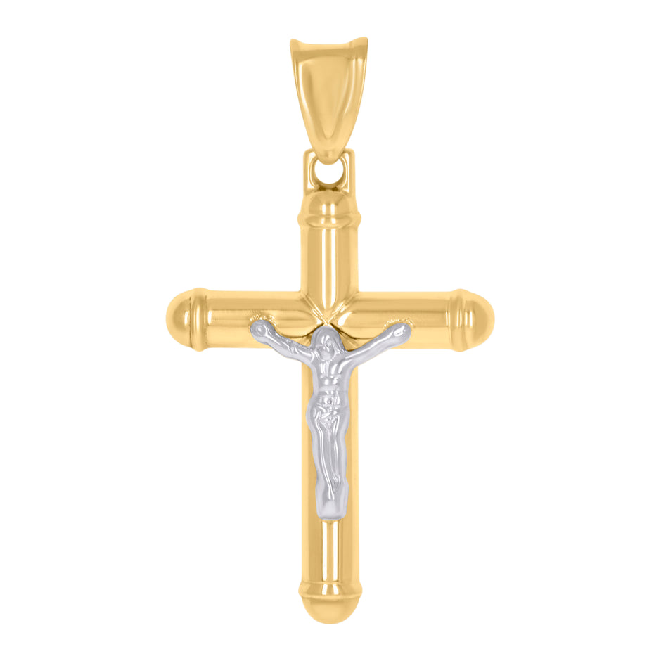 14kt Two-tone Gold Mens Crucifix Cross Religious Charm Pendant
