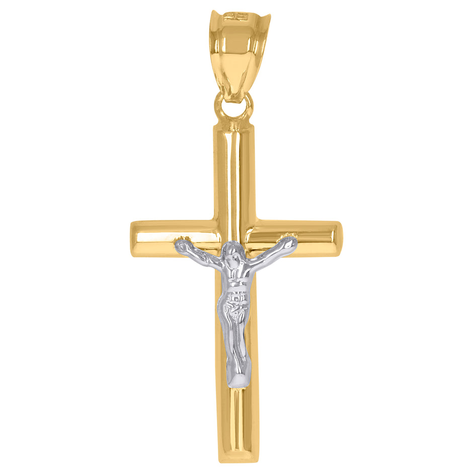 14kt Two-tone Gold Mens Crucifix Cross Religious Charm Pendant