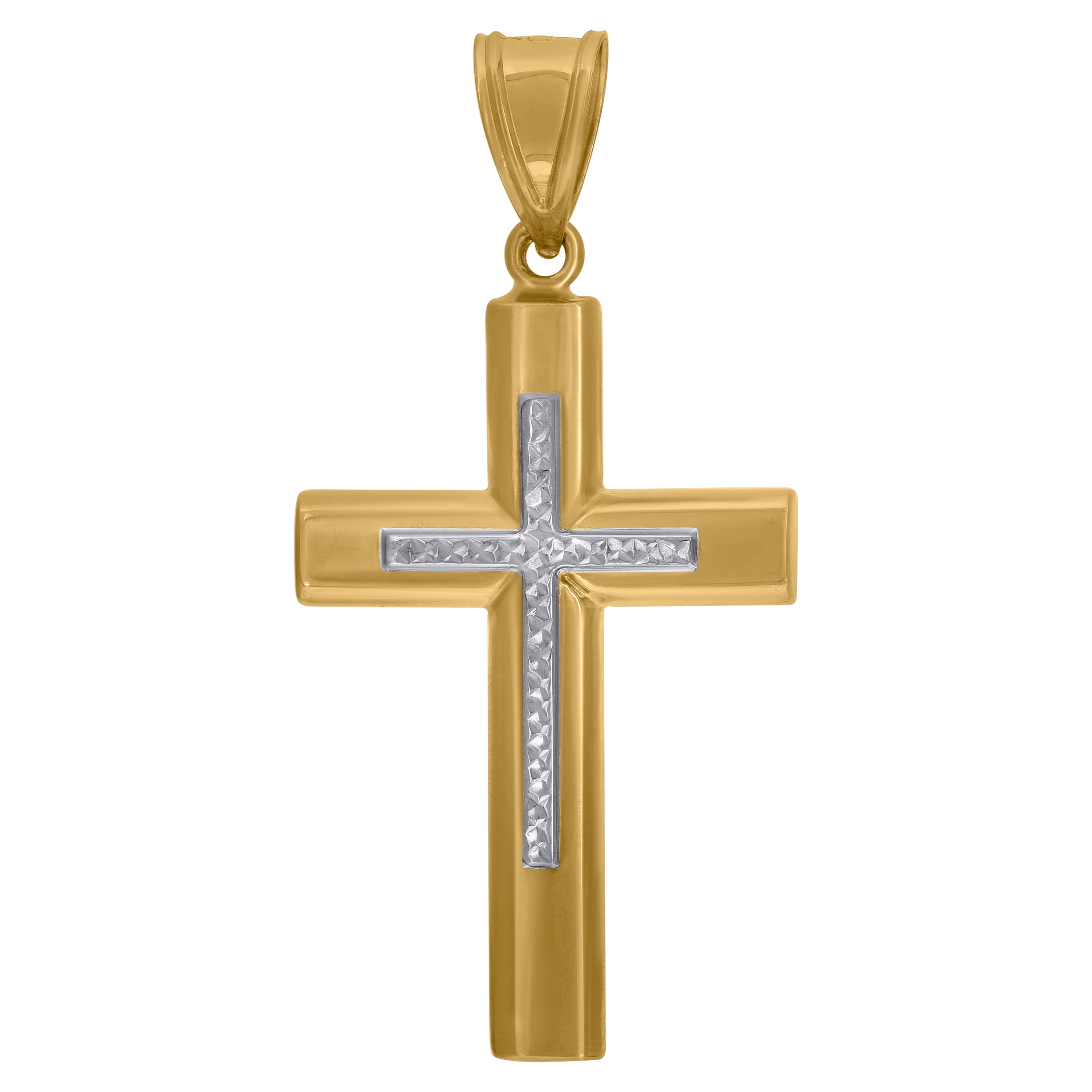 14kt Two-tone Gold Mens Cross Religious Charm Pendant