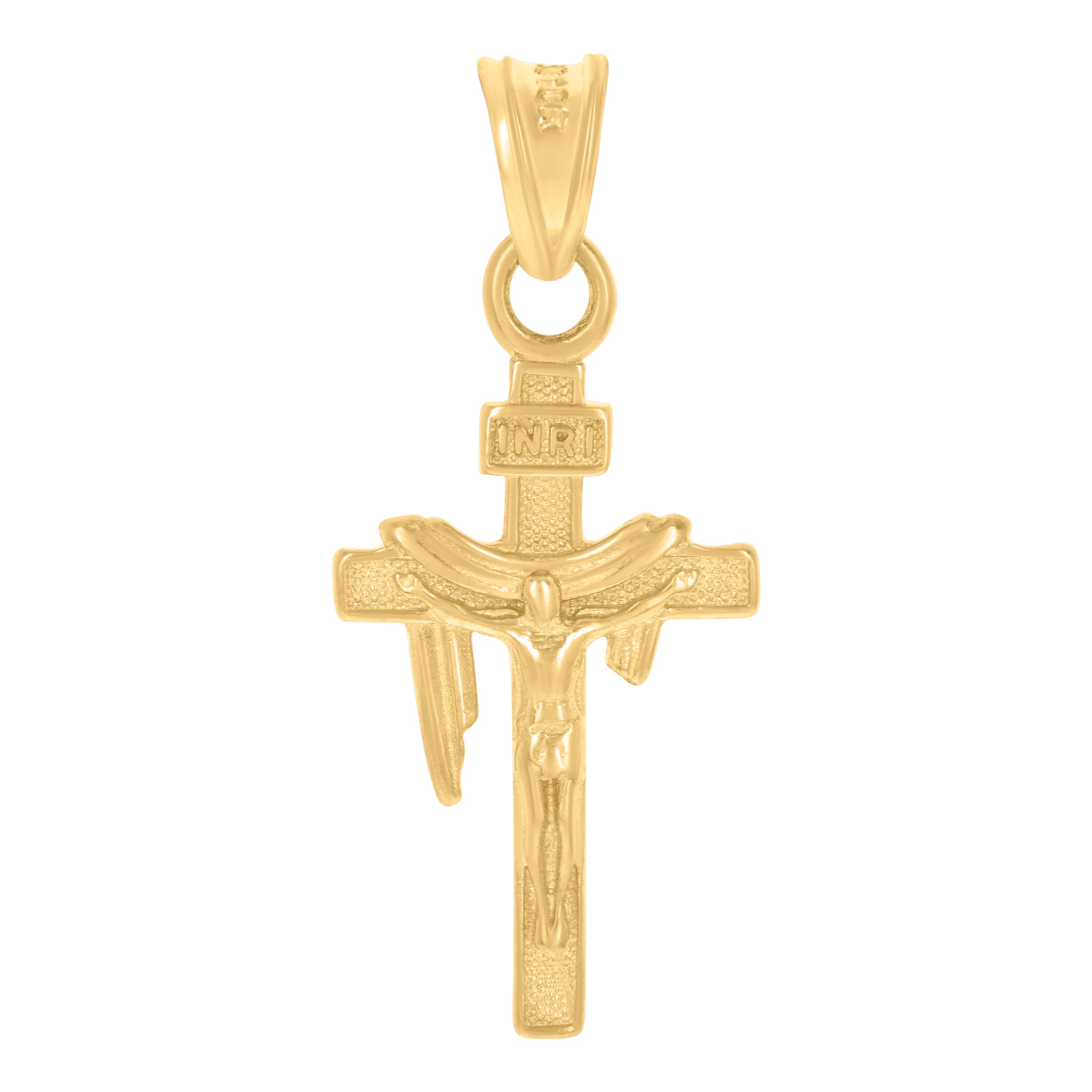 10kt Yellow Gold Mens Draped INRI Crucifix Cross Religious Charm Pendant
