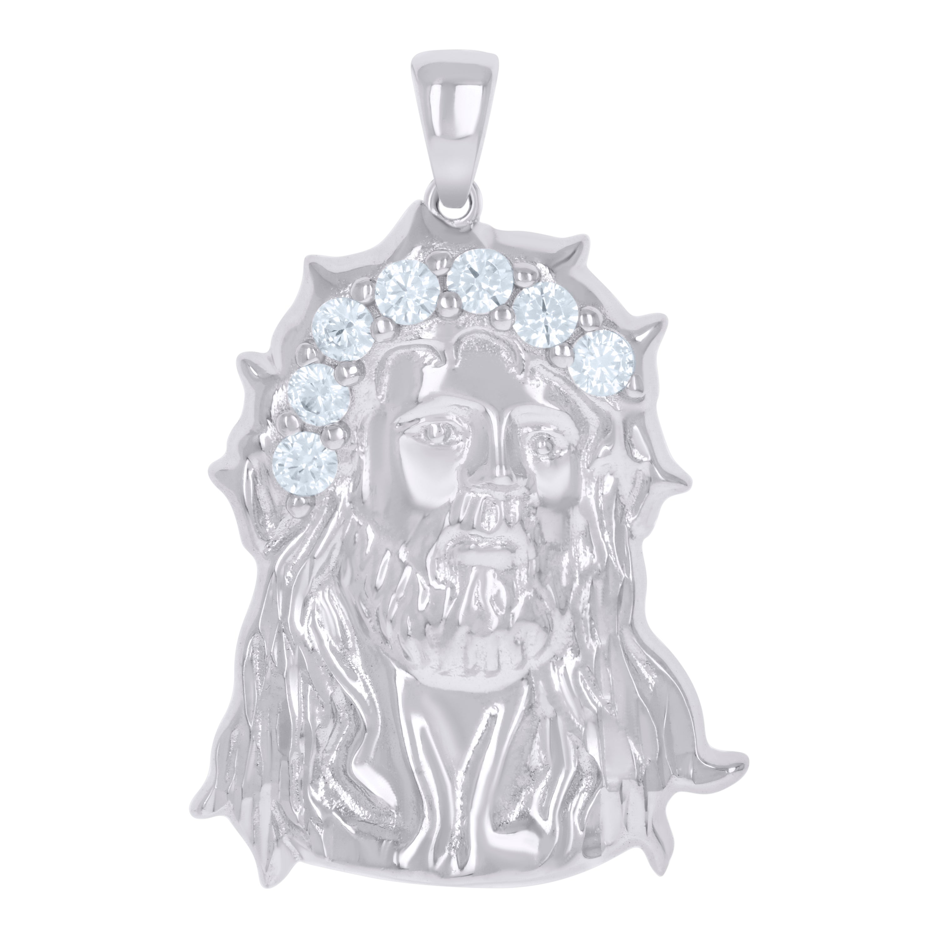 925 Sterling Silver Mens Cubic-Zirconia Jesus Religious Charm Pendant